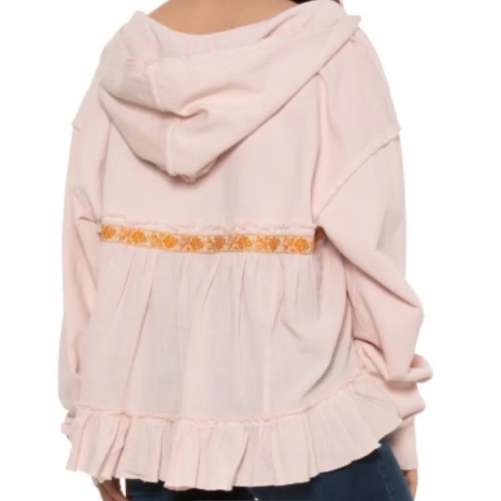 Free People Harry Sweater Dusty Pink Hooded Ruffle Pullover